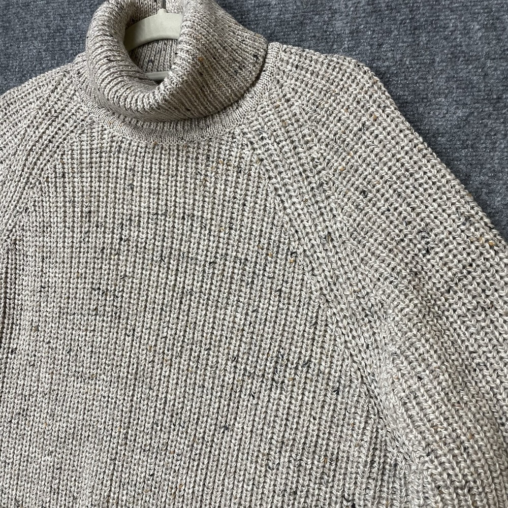 Aran Sweater Market Chunky Turtleneck Knit Merino Wool Oatmeal Cream Womens XXL